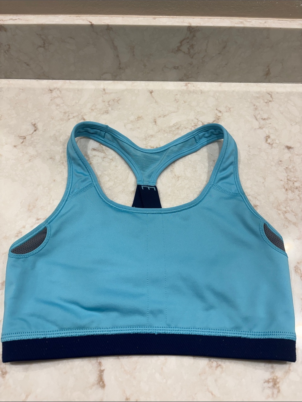 Nike Women's Aqua Blue Racerback Sports Bra with Navy Band - Picture 9 of 10